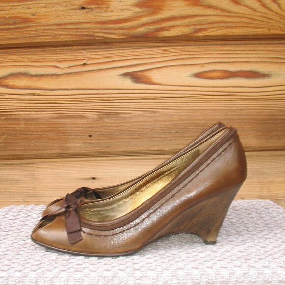 Miu Miu Brown Leather Wedge Shoes - Picture 1 of 11